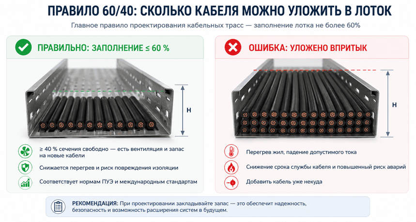 Рис. 3. Заполнение лотка: как правильно и как не надо