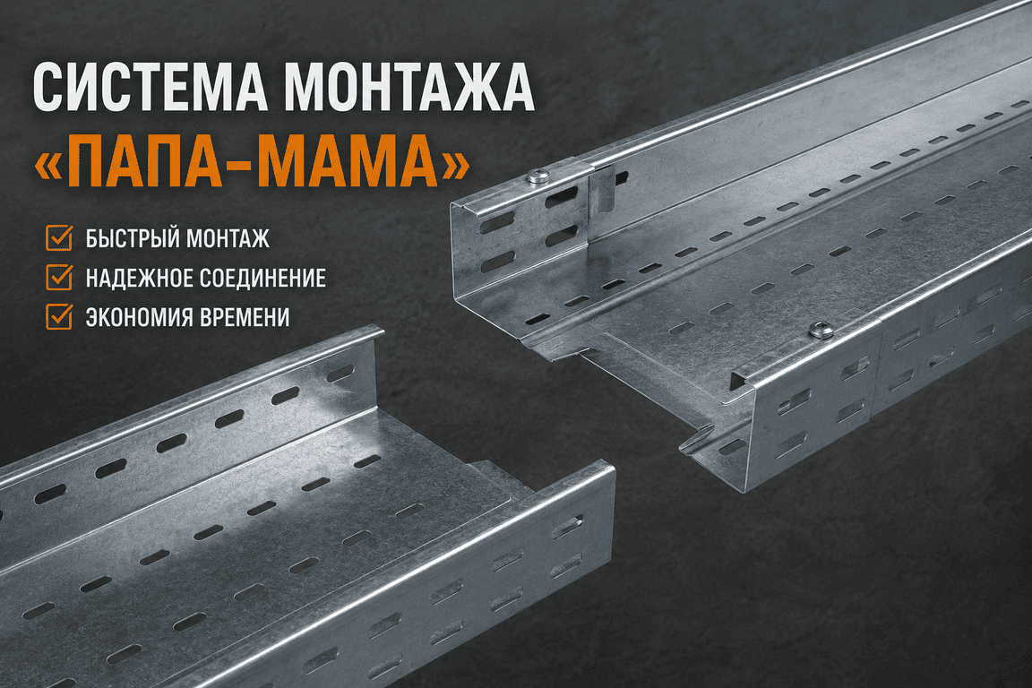 Соединение лотков способом «папа-мама»
