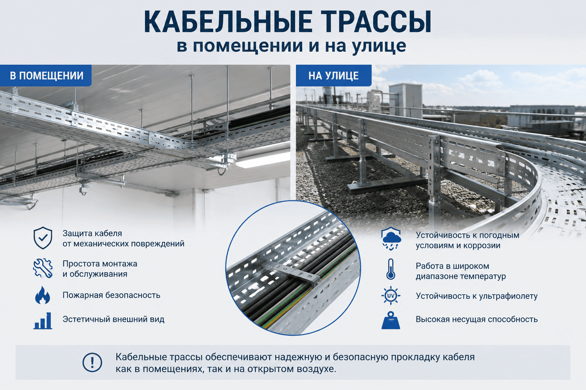 Применение кабельных трасс в помещении и на улице